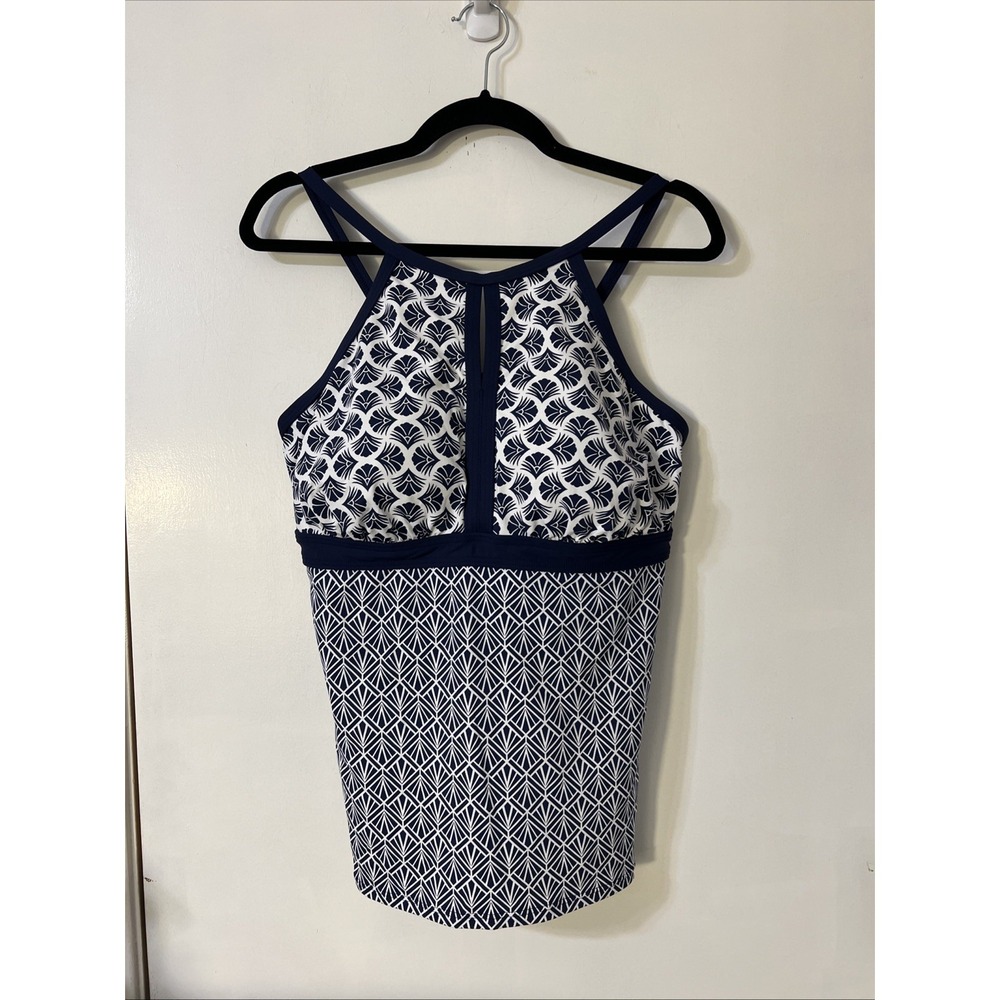 Lands' End Women's  Keyhole High‎ Neck Tankini Swim Top Blue 14L